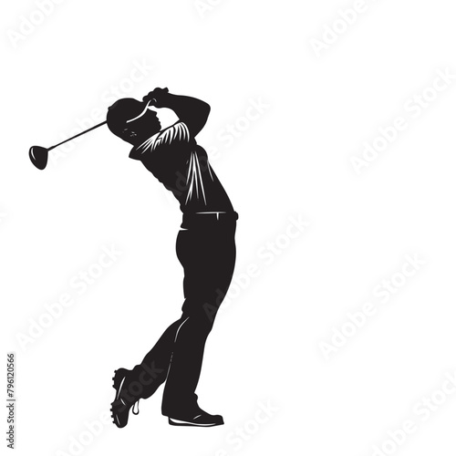 Vector silhouette of a golf sports person. Flat cutout icon