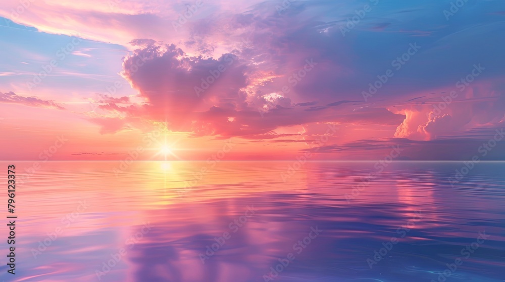 Serene sunset over tranquil ocean with vivid clouds