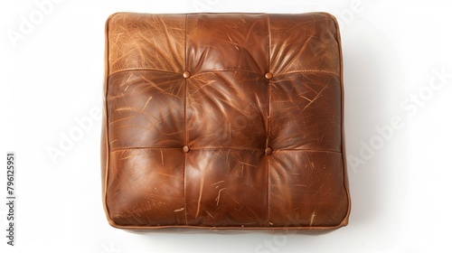 Vintage leather cushion on white background