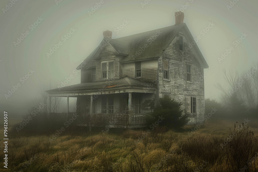 misty haunted look of an abandoned house misty haunted look of an abandoned house
