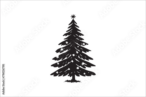 A black and white silhouettes of christmas trees with a decoration.