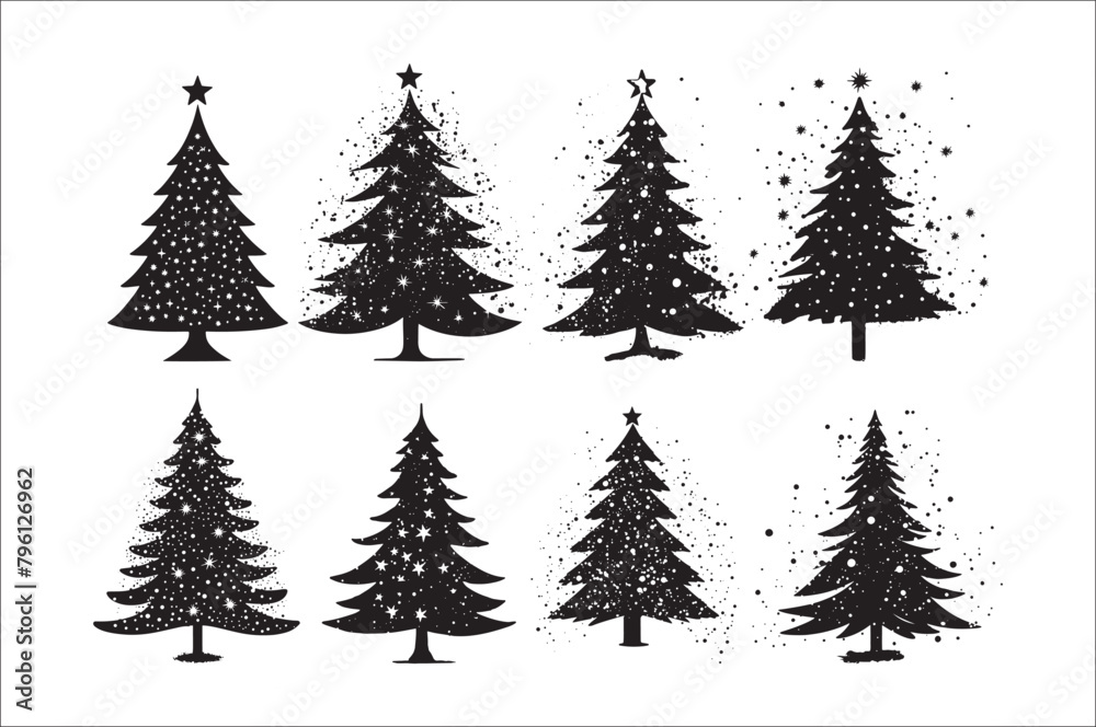 Obraz premium A black and white silhouettes of christmas trees with a decoration.