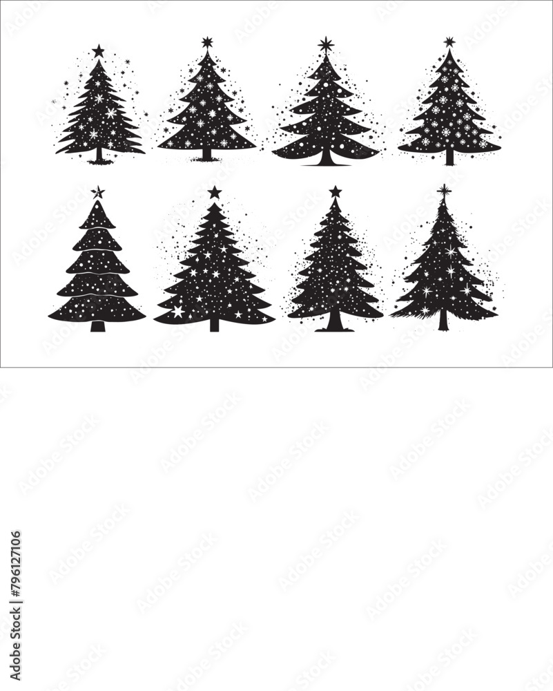 Fototapeta premium A black and white silhouettes of christmas trees with a decoration.