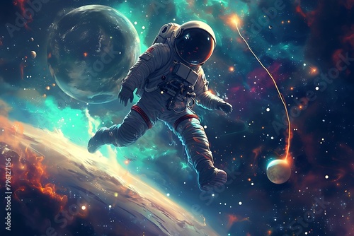 spaceship and astronaut in space 