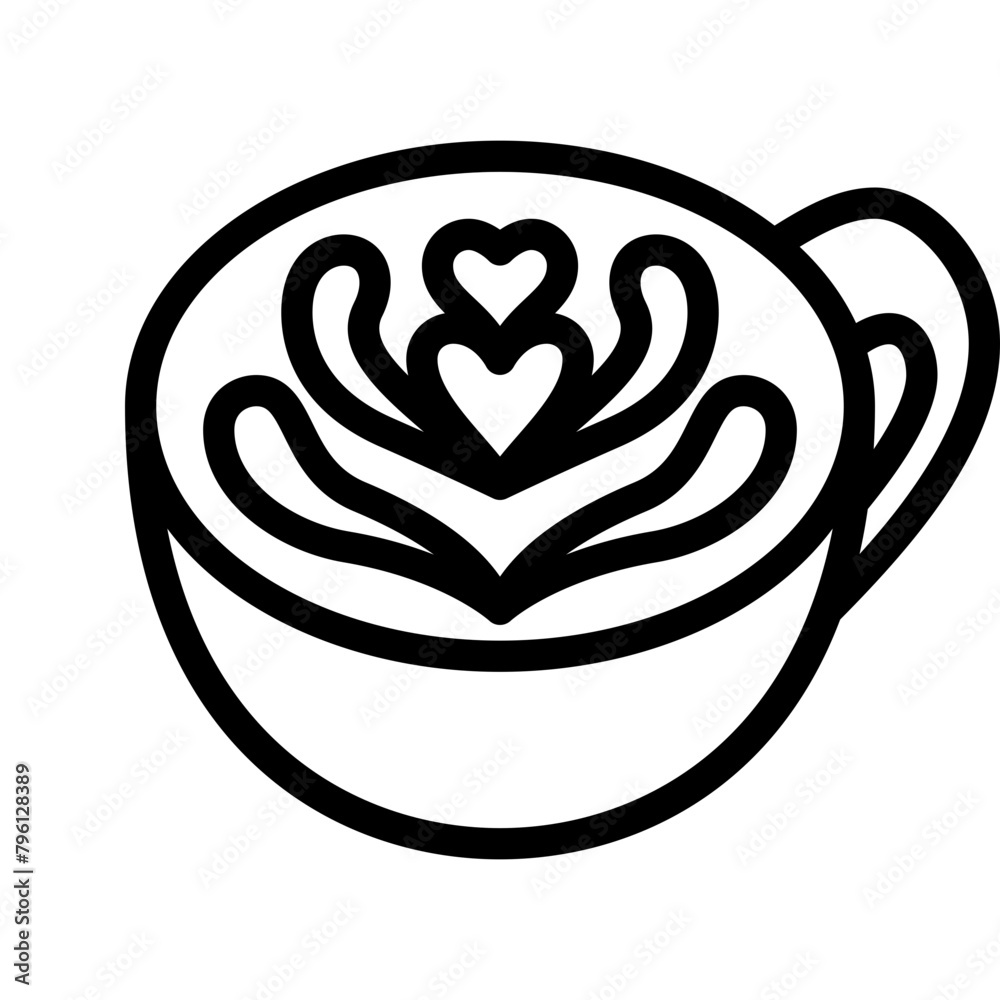 pattern latte art or cappuccino coffee in a ceramic cup outline icon