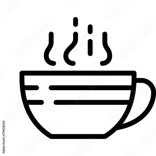 hot coffee in a ceramic cup with aroma or smoke wafting on top outline icon