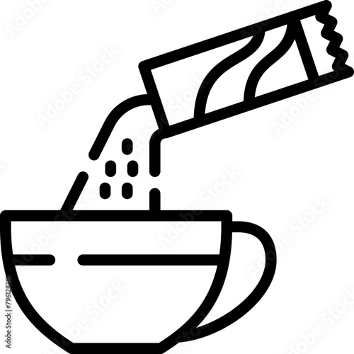 pour instant or soluble coffee into a cup outline icon