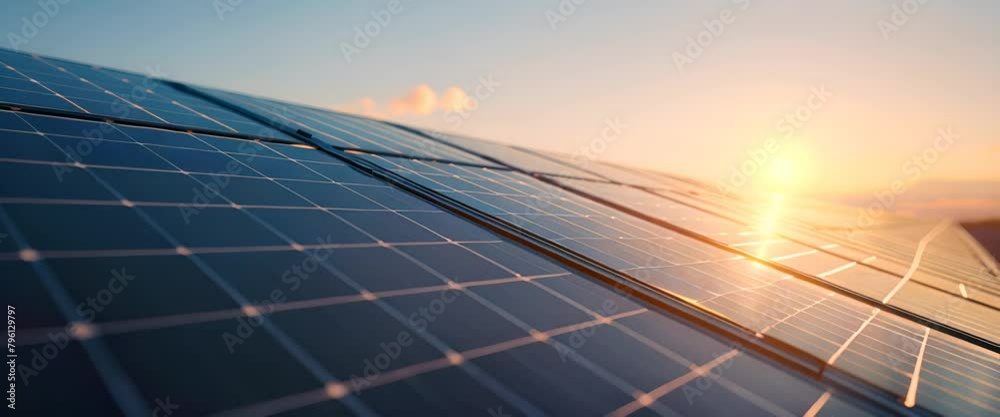 Close-up of solar panel technology on the rooftop of a high-tech factory, focusing on renewable energy integration