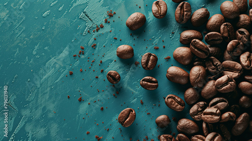 コーヒー豆 青背景