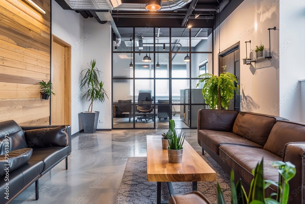 Fototapeta premium Interior design beautiful modern office, Open space with glass windows.