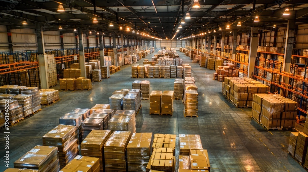 Modern large warehouse in shipping transportation, DC cargo center, AI generated for Ai Modern large warehouse in shipping transportation, DC cargo center, AI generated for Ai