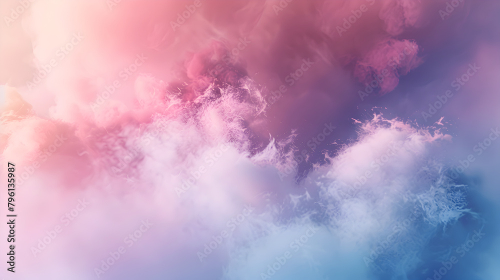 A colorful sky with pink and purple clouds. The sky is filled with a variety of colors, creating a vibrant and lively atmosphere. The clouds are scattered throughout the sky, with some larger