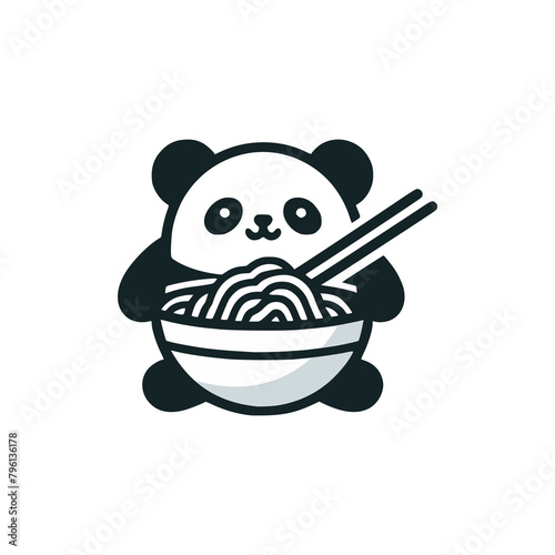 simple panda noodle restaurant logo vector illustration template design