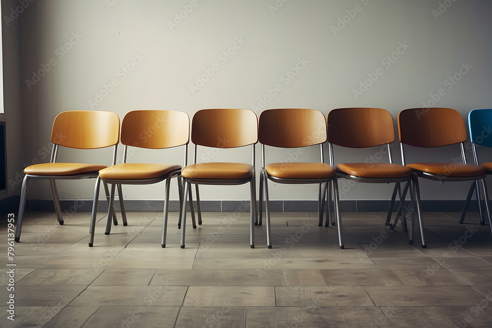 Obraz premium A row of chairs with one odd one-out Job opportunity recruitment concept design.