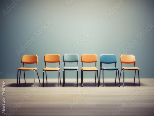 A row of chairs with one odd one-out Job opportunity recruitment concept design.