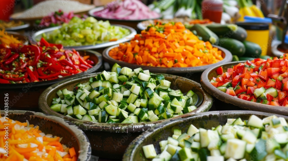 A colorful array of freshly chopped vegetables waiting to be stir-fried into a fragrant curry masterpiece