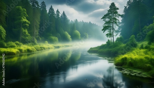  Lielupe s Whisper  A Dramatic Summer Scene Enveloped in Mist near Gauja  