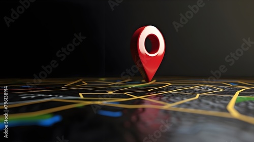 Navigational Search Engine Optimization Maps Red Marker On Black Background (Generative AI)