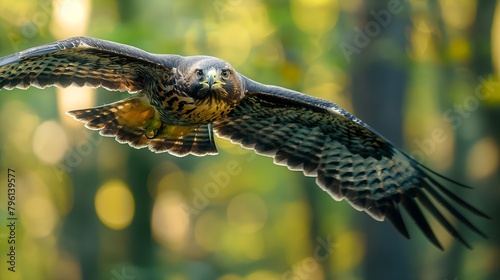 A flying hawk hunting for pray