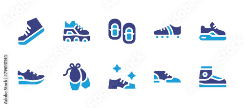 Shoes icon set. Duotone color. Vector illustration. Containing ballerina, shoe, trainers, sneakers, sneaker, shoes, baby shoes.