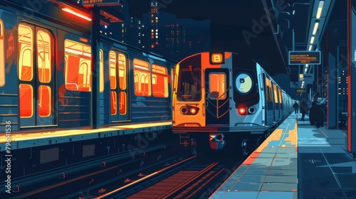 A commuter train pulling into a station platform, its doors open to welcome passengers eager to embark on their journeys through the cityscape.