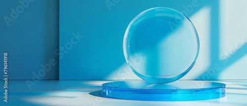 Blue glass 3d podium for product display presentation or banner