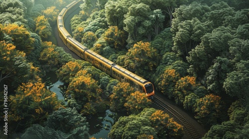 A commuter train winding its way through a verdant countryside, offering passengers scenic views and a tranquil respite from the hustle and bustle of urban living.