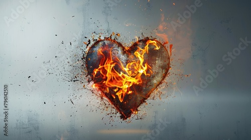 A beautiful heart of fire and flame. Passion. The flame is a symbol of love. A searing fire in the shape of a heart.