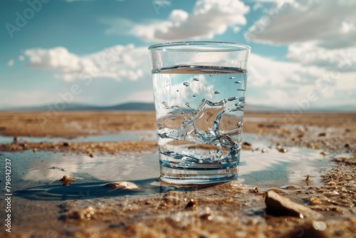 glass of water. Conceptual photo about water scarcity. 