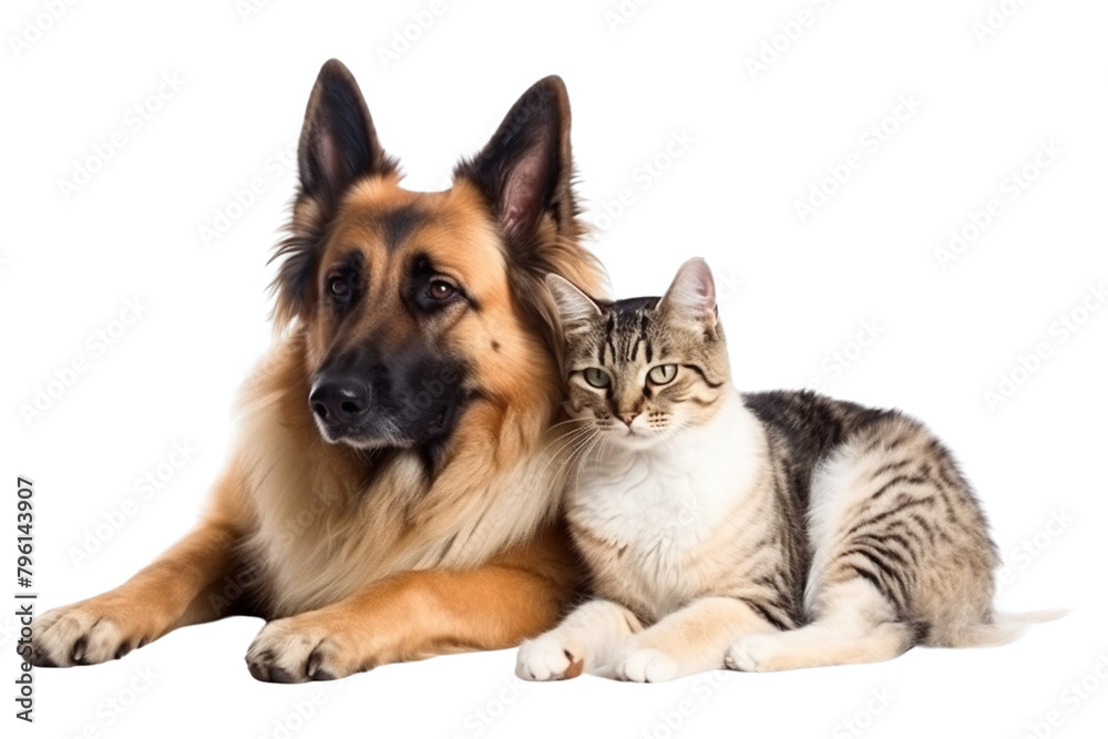 Cat and dog sleeping together on Transparent Background PNG