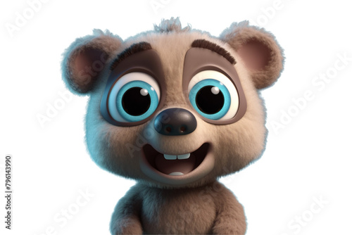 Happy furry and cute baby bear on Transparent Background PNG