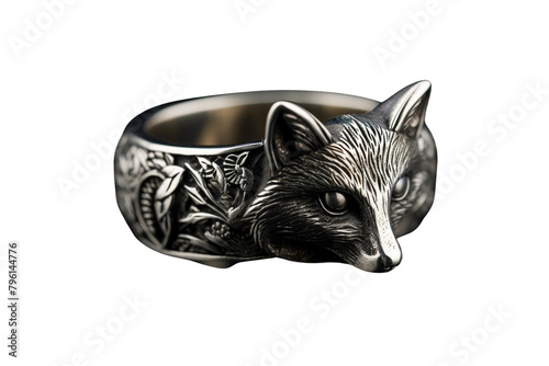 Silver ring with a fox design on Transparent Background PNG
