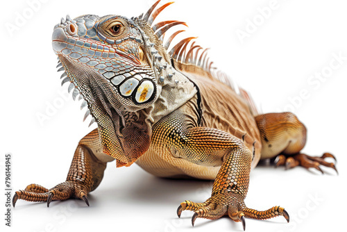 An iguana basking in the sun, isolated on a white background © Venka