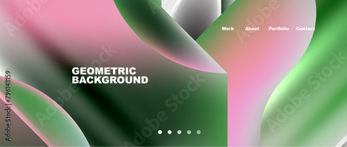 A geometric background featuring a gradient of pink and green, resembling a terrestrial plant. The design includes circles and a touch of magenta, giving it a modern and stylish look