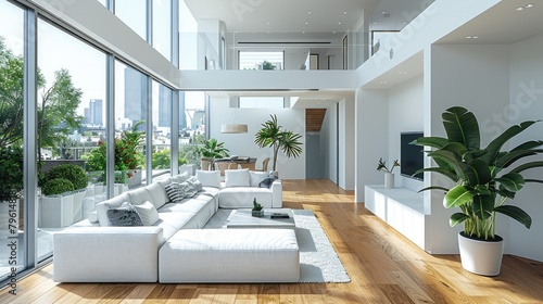Modern Minimalist Living Room Bathed in Natural Sunlight. © _veiksme_