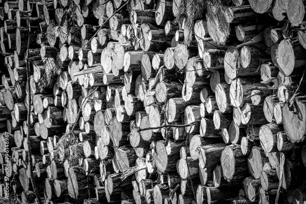 Obraz premium stos drewna, biało-czarny