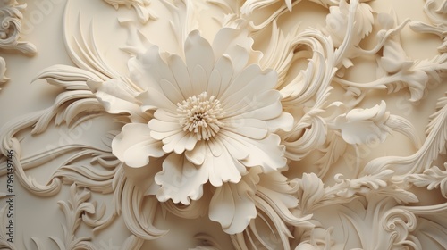 Exquisite Cream Floral Bas-Relief Wall Art Sculpture.