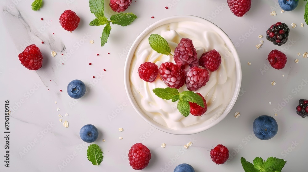 High-quality image of Greek yogurt, emphasizing its richness in probiotics and vitamins, set against a clean, isolated background, studio lighting