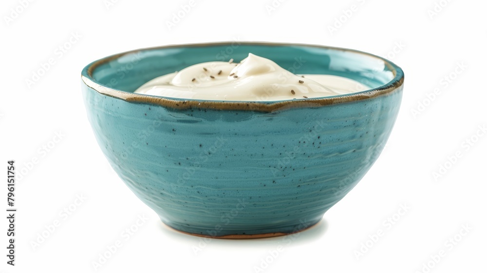 Gourmet shot of thick Greek yogurt, a source of rich protein and calcium, served in a simple bowl, isolated on white, studio lighting Gourmet shot of thick Greek yogurt, a source of rich protein and calcium, served in a simple bowl, isolated on white, studio lighting