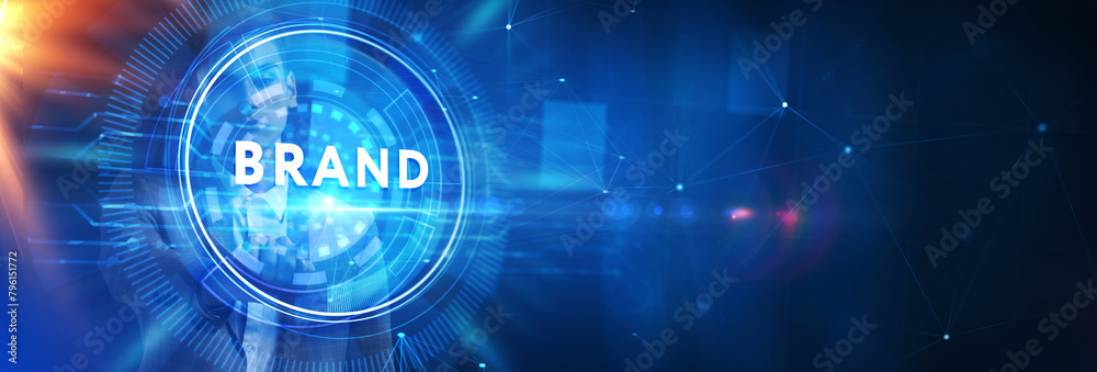 Obraz premium Brand development marketing strategy concept. Business, technology, internet and networking concept.