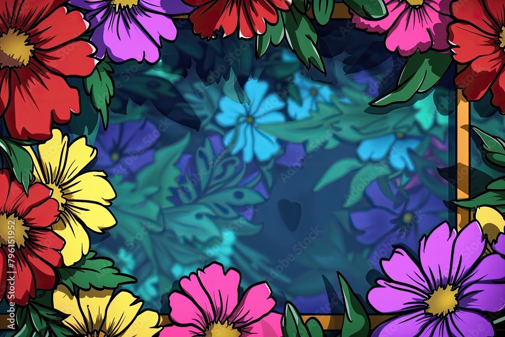 Floral Border with Vibrant Garden Illustration