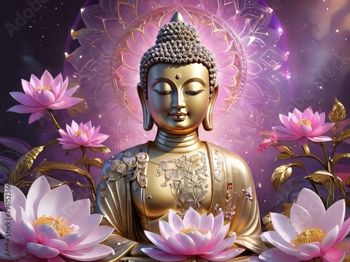 estatua de buda entre flores