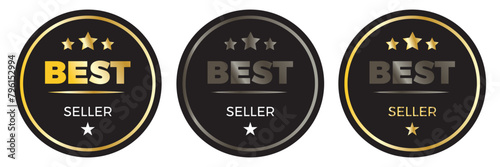 Best seller golden labels, award seal, medal badges. Vector premium quality metal emblems. Best Seller Stamp vector for product, print design, apps, websites. 11:11