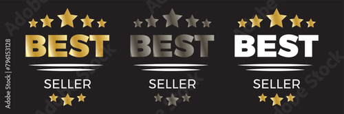 Set of premium luxury best seller badge icon flat vector illustration clipart isolated. Best seller sticker, label, banner, ribbon collection. Set of best seller metal emblem for sale. 11:11 