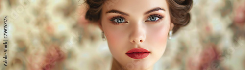 A vintage princess with classic  elegant makeup and a touch of old Hollywood glamour