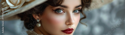 A vintage princess with classic, elegant makeup and a touch of old Hollywood glamour