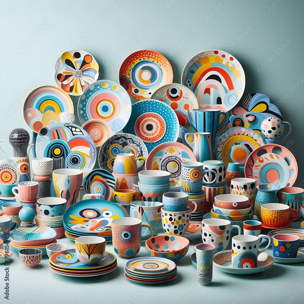 Obraz premium Vibrant Abstract Tableware Colorful Objects for Creative Projects