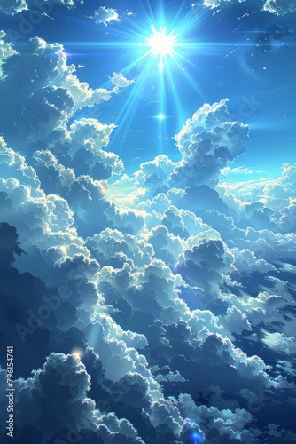 Abstract backgrounds, fluffy clouds in a bright blue sky are perfect for a peaceful environment