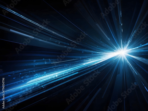 Vector Abstract, science, futuristic, energy technology concept. A digital image of light rays, stripes, lines with blue light, speed, and motion blur over a dark blue background design. © Mahmud
