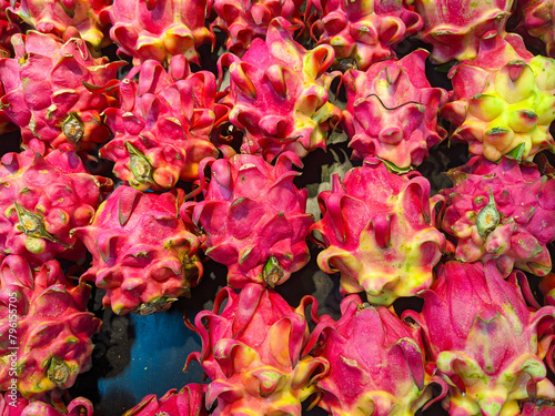 Dragon fruit or pitaya in the market of Indonesia, Asia.